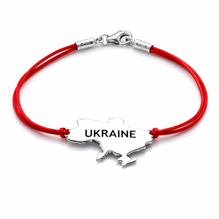 Срібний браслет з червоною ниткою карта України